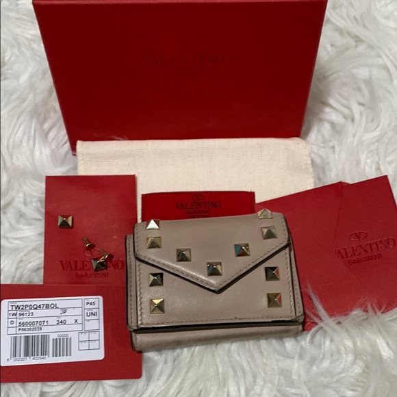 VALENTINO Signature Studs Wallet Buttery Leather Women’s